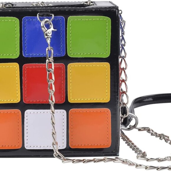 Women's Cute Cube Shape Handbag Magic Shoulder Bag Clutch Bag With Super Long Sh - Picture 4 of 9